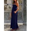 imageDokotoo Womens Summer Dresses 2025 Sleeveless Spaghetti Strap Button Down Smocked Beach Vacation Long Maxi Dress with PocketsBlue