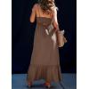 imageDokotoo Womens Summer Dresses 2025 Sleeveless Spaghetti Strap Button Down Smocked Beach Vacation Long Maxi Dress with PocketsBrown