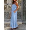 imageDokotoo Womens Summer Dresses 2025 Sleeveless Spaghetti Strap Button Down Smocked Beach Vacation Long Maxi Dress with PocketsLight Blue