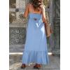 imageDokotoo Womens Summer Dresses 2025 Sleeveless Spaghetti Strap Button Down Smocked Beach Vacation Long Maxi Dress with PocketsLight Blue