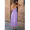 imageDokotoo Womens Summer Dresses 2025 Sleeveless Spaghetti Strap Button Down Smocked Beach Vacation Long Maxi Dress with PocketsPurple