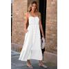 imageDokotoo Womens Summer Dresses 2025 Sleeveless Spaghetti Strap Button Down Smocked Beach Vacation Long Maxi Dress with PocketsWhite