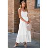 imageDokotoo Womens Summer Dresses 2025 Sleeveless Spaghetti Strap Button Down Smocked Beach Vacation Long Maxi Dress with PocketsWhite