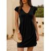 imageDokotoo Womens Summer Dresses Beach 2025 Casual Deep V Neck Loose Sundress Ruffle Sleeve Mini DressBlack