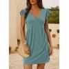 imageDokotoo Womens Summer Dresses Beach 2025 Casual Deep V Neck Loose Sundress Ruffle Sleeve Mini DressCanton