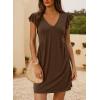 imageDokotoo Womens Summer Dresses Beach 2025 Casual Deep V Neck Loose Sundress Ruffle Sleeve Mini DressCoffee