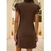 imageDokotoo Womens Summer Dresses Beach 2025 Casual Deep V Neck Loose Sundress Ruffle Sleeve Mini DressCoffee