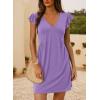 imageDokotoo Womens Summer Dresses Beach 2025 Casual Deep V Neck Loose Sundress Ruffle Sleeve Mini DressLavendula