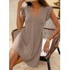 imageDokotoo Womens Summer Dresses Beach 2025 Casual Deep V Neck Loose Sundress Ruffle Sleeve Mini DressPale Khaki