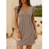 imageDokotoo Womens Summer Dresses Beach 2025 Casual Deep V Neck Loose Sundress Ruffle Sleeve Mini DressPale Khaki