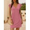 imageDokotoo Womens Summer Dresses Beach 2025 Casual Deep V Neck Loose Sundress Ruffle Sleeve Mini DressPeach Blossom