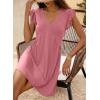 imageDokotoo Womens Summer Dresses Beach 2025 Casual Deep V Neck Loose Sundress Ruffle Sleeve Mini DressPeach Blossom
