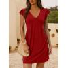 imageDokotoo Womens Summer Dresses Beach 2025 Casual Deep V Neck Loose Sundress Ruffle Sleeve Mini DressRacing Red