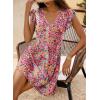 imageDokotoo Womens Summer Dresses Beach 2025 Casual Deep V Neck Loose Sundress Ruffle Sleeve Mini DressRed