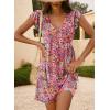 imageDokotoo Womens Summer Dresses Beach 2025 Casual Deep V Neck Loose Sundress Ruffle Sleeve Mini DressRed