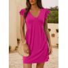 imageDokotoo Womens Summer Dresses Beach 2025 Casual Deep V Neck Loose Sundress Ruffle Sleeve Mini DressRose Red