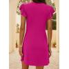 imageDokotoo Womens Summer Dresses Beach 2025 Casual Deep V Neck Loose Sundress Ruffle Sleeve Mini DressRose Red