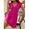imageDokotoo Womens Summer Dresses Beach 2025 Casual Deep V Neck Loose Sundress Ruffle Sleeve Mini DressRose Red