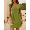 imageDokotoo Womens Summer Dresses Beach 2025 Casual Deep V Neck Loose Sundress Ruffle Sleeve Mini DressSpinach Green