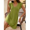 imageDokotoo Womens Summer Dresses Beach 2025 Casual Deep V Neck Loose Sundress Ruffle Sleeve Mini DressSpinach Green