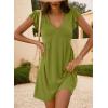 imageDokotoo Womens Summer Dresses Beach 2025 Casual Deep V Neck Loose Sundress Ruffle Sleeve Mini DressSpinach Green