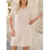 imageDokotoo Womens Summer Oversized Shirts 2025 Short Sleeve Drawstring Hoodies Waffle Knit Side Slit Tunic Tops with PocketApricot