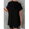 imageDokotoo Womens Summer Oversized Shirts 2025 Short Sleeve Drawstring Hoodies Waffle Knit Side Slit Tunic Tops with PocketBlack
