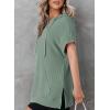 imageDokotoo Womens Summer Oversized Shirts 2025 Short Sleeve Drawstring Hoodies Waffle Knit Side Slit Tunic Tops with PocketGreen