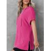 imageDokotoo Womens Summer Oversized Shirts 2025 Short Sleeve Drawstring Hoodies Waffle Knit Side Slit Tunic Tops with PocketHot Pink