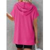 imageDokotoo Womens Summer Oversized Shirts 2025 Short Sleeve Drawstring Hoodies Waffle Knit Side Slit Tunic Tops with PocketHot Pink