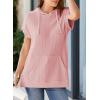 imageDokotoo Womens Summer Oversized Shirts 2025 Short Sleeve Drawstring Hoodies Waffle Knit Side Slit Tunic Tops with PocketPink
