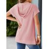 imageDokotoo Womens Summer Oversized Shirts 2025 Short Sleeve Drawstring Hoodies Waffle Knit Side Slit Tunic Tops with PocketPink