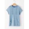 imageDokotoo Womens Summer Oversized Shirts 2025 Short Sleeve Drawstring Hoodies Waffle Knit Side Slit Tunic Tops with PocketSky Blue