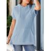 imageDokotoo Womens Summer Oversized Shirts 2025 Short Sleeve Drawstring Hoodies Waffle Knit Side Slit Tunic Tops with PocketSky Blue
