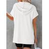 imageDokotoo Womens Summer Oversized Shirts 2025 Short Sleeve Drawstring Hoodies Waffle Knit Side Slit Tunic Tops with PocketWhite