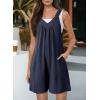 imageDokotoo Womens Summer Sleeveless Waffle Knit Romper Tank Tops Belt Jumpsuits with Side PocketsNavy Blue