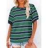 imageDokotoo Womens Summer Tops 2025 Striped Color Block Short Sleeve TShirts Crewneck Casual Loose Basic Tee BlousesGreen Blue