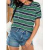 imageDokotoo Womens Summer Tops 2025 Striped Color Block Short Sleeve TShirts Crewneck Casual Loose Basic Tee BlousesGreen Blue