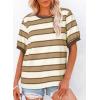 imageDokotoo Womens Summer Tops 2025 Striped Color Block Short Sleeve TShirts Crewneck Casual Loose Basic Tee BlousesKhaki White