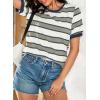 imageDokotoo Womens Summer Tops 2025 Striped Color Block Short Sleeve TShirts Crewneck Casual Loose Basic Tee BlousesLight Green White