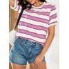 imageDokotoo Womens Summer Tops 2025 Striped Color Block Short Sleeve TShirts Crewneck Casual Loose Basic Tee BlousesPink
