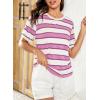 imageDokotoo Womens Summer Tops 2025 Striped Color Block Short Sleeve TShirts Crewneck Casual Loose Basic Tee BlousesPink