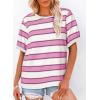 imageDokotoo Womens Summer Tops 2025 Striped Color Block Short Sleeve TShirts Crewneck Casual Loose Basic Tee BlousesPink