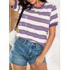 imageDokotoo Womens Summer Tops 2025 Striped Color Block Short Sleeve TShirts Crewneck Casual Loose Basic Tee BlousesPurple White