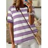 imageDokotoo Womens Summer Tops 2025 Striped Color Block Short Sleeve TShirts Crewneck Casual Loose Basic Tee BlousesPurple White