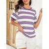 imageDokotoo Womens Summer Tops 2025 Striped Color Block Short Sleeve TShirts Crewneck Casual Loose Basic Tee BlousesPurple White