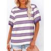 imageDokotoo Womens Summer Tops 2025 Striped Color Block Short Sleeve TShirts Crewneck Casual Loose Basic Tee BlousesPurple White