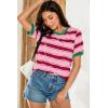 imageDokotoo Womens Summer Tops 2025 Striped Color Block Short Sleeve TShirts Crewneck Casual Loose Basic Tee BlousesRosy Red