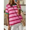 imageDokotoo Womens Summer Tops 2025 Striped Color Block Short Sleeve TShirts Crewneck Casual Loose Basic Tee BlousesRosy Red