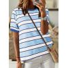 imageDokotoo Womens Summer Tops 2025 Striped Color Block Short Sleeve TShirts Crewneck Casual Loose Basic Tee BlousesSky Blue White